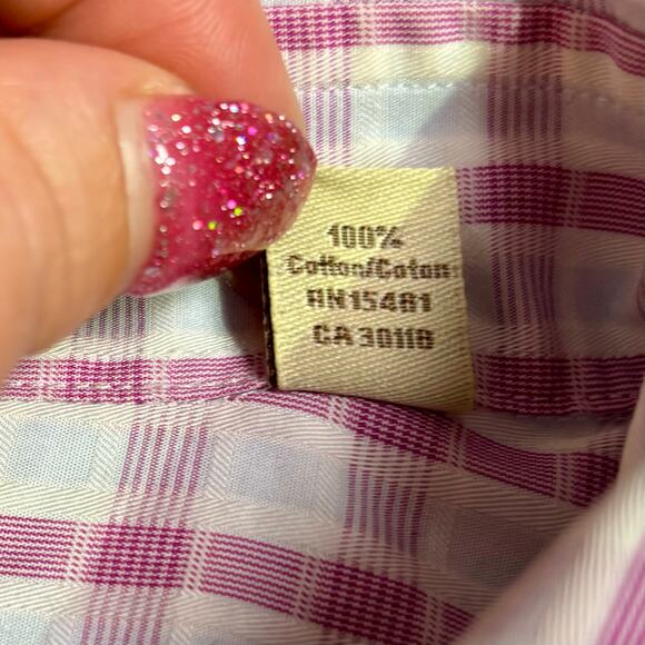 Tommy Bahama Shirt Men’s 17 32-33 Plaid Cotton Lightweight Corpcore Pink White - Picture 6 of 13